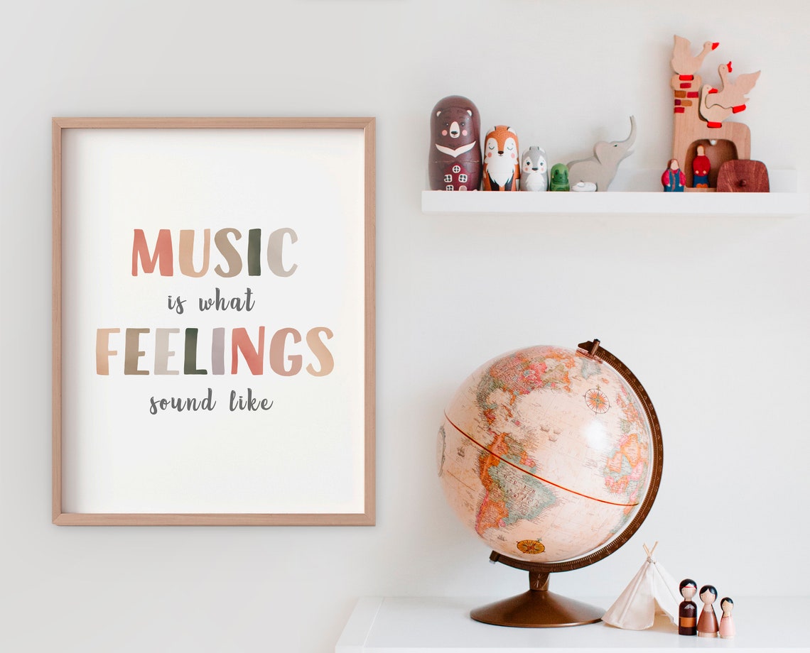 Music Is What Feelings Sound Like Neutral Typography Art Poster - Image 2