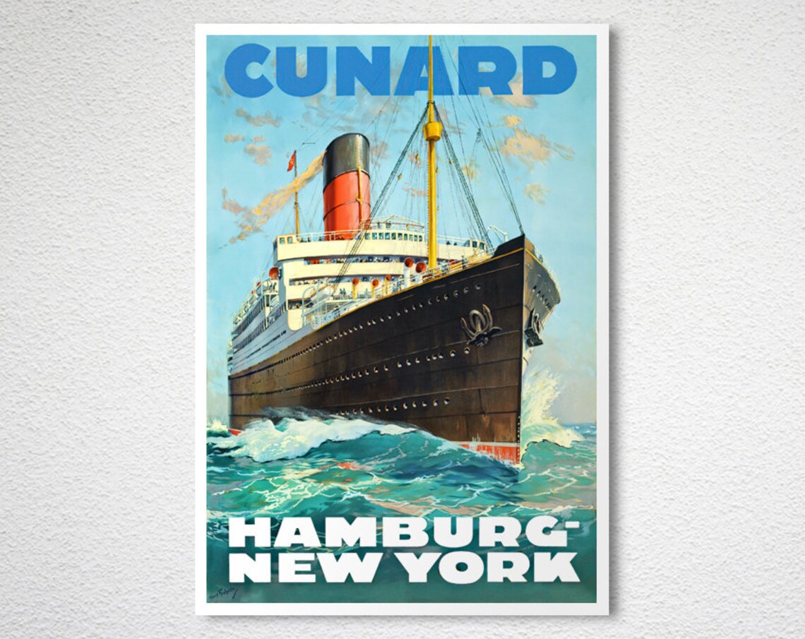 Cunard Line Hamburg New York Vintage Travel Poster - Image 2