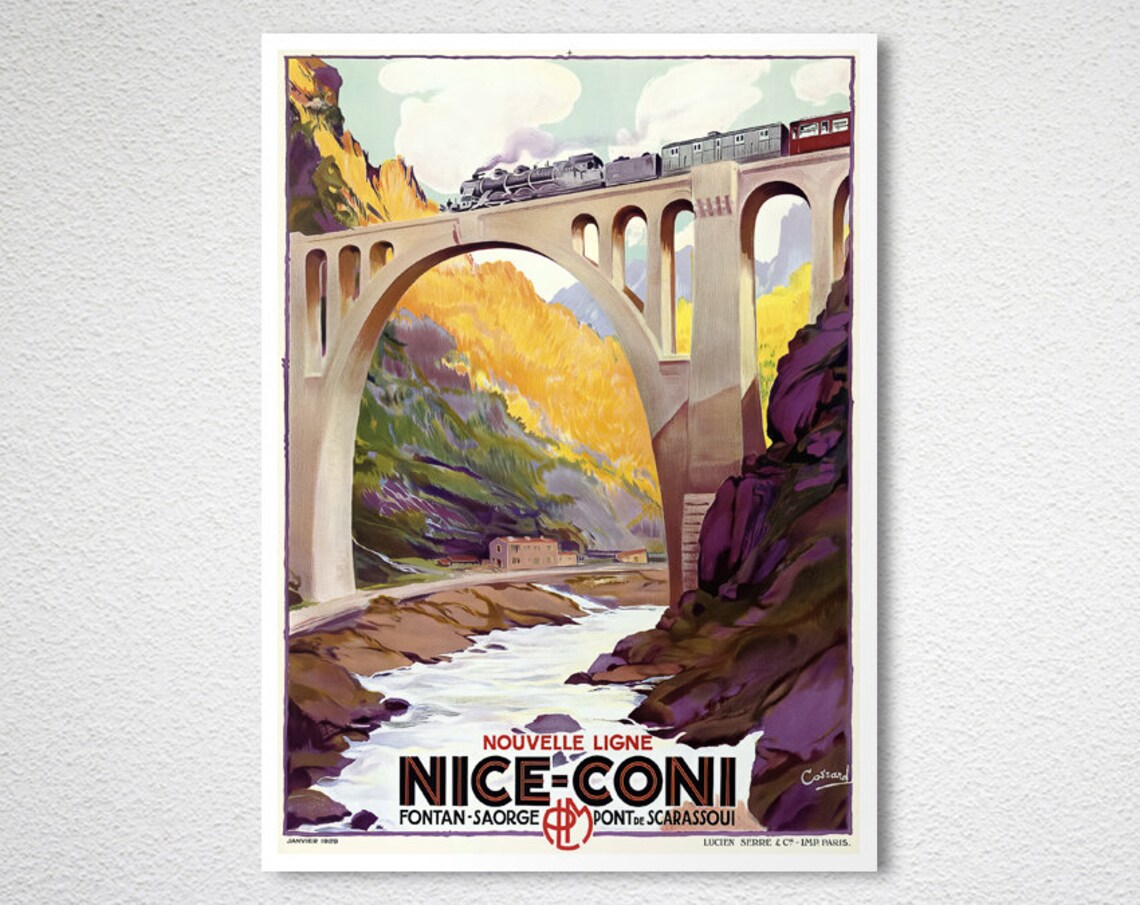 Nice Coni New Railway Line Viaduct Vintage French Travel Poster - Image 2