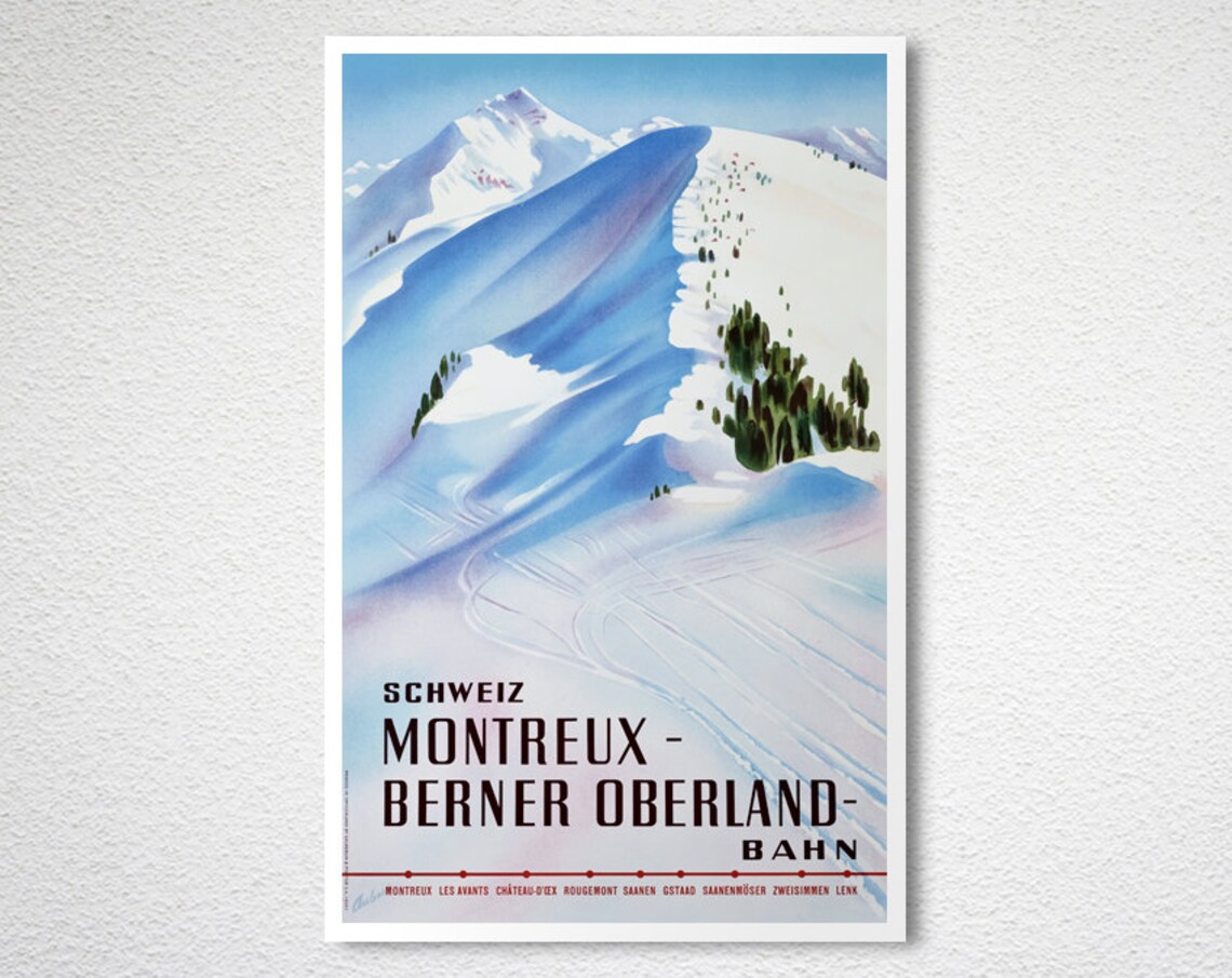 Schweiz Montreux Berner Oberland Bahn Vintage Travel Poster - Image 2