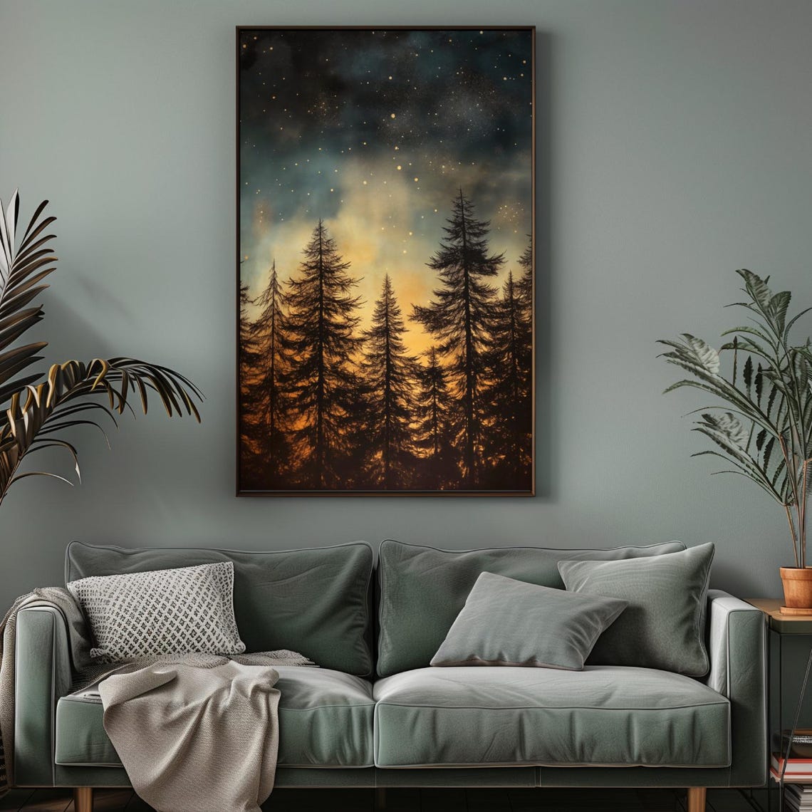 Night Sky Forest, Moody Vintage Cabin Travel Poster - Image 6