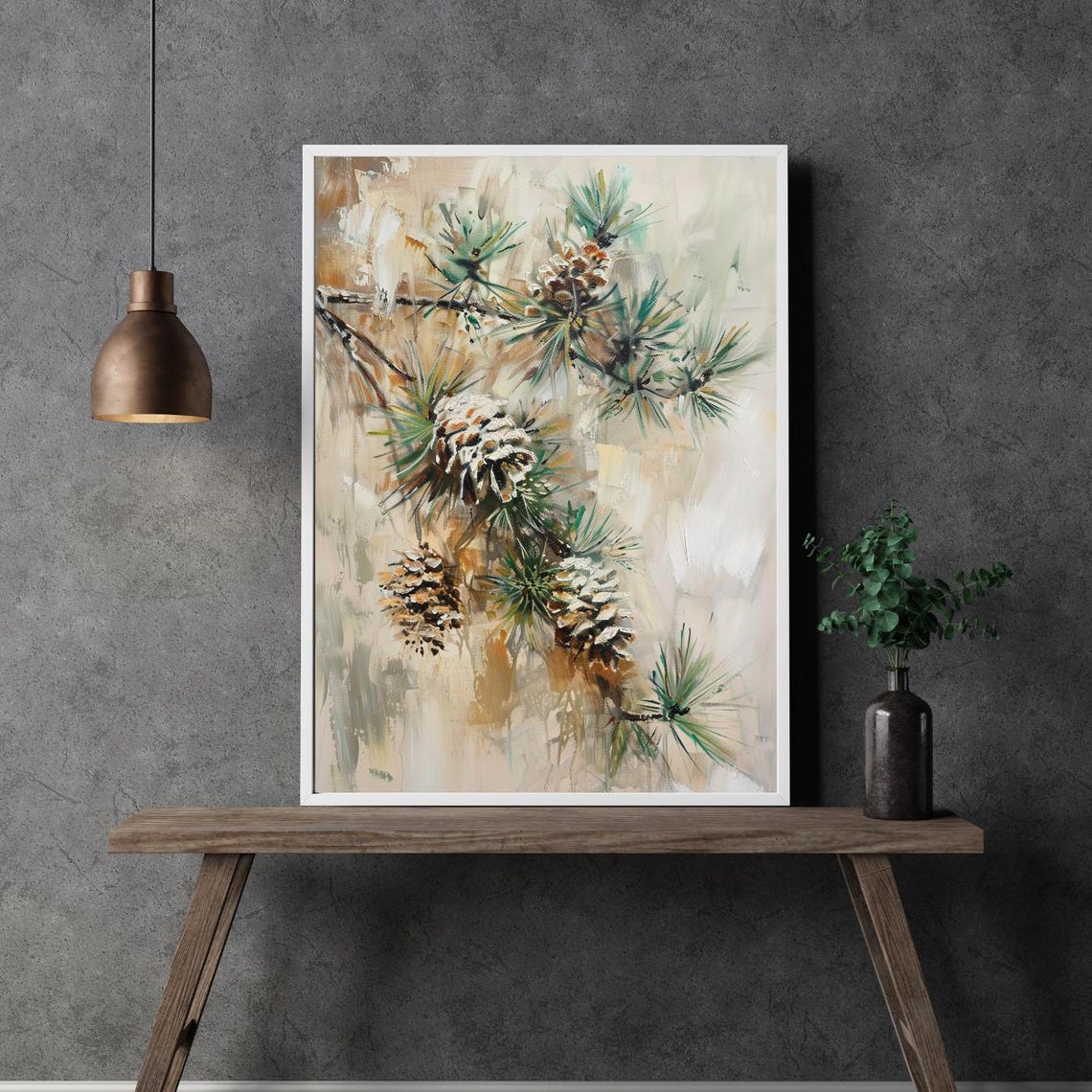 Pine Cones Branches Loose Painterly Winter Botanical Art Poster - Image 2