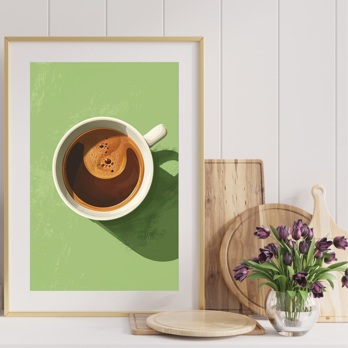 Vintage Coffee Cup Top View on Green Retro Kitchen Art Poster - Image 4