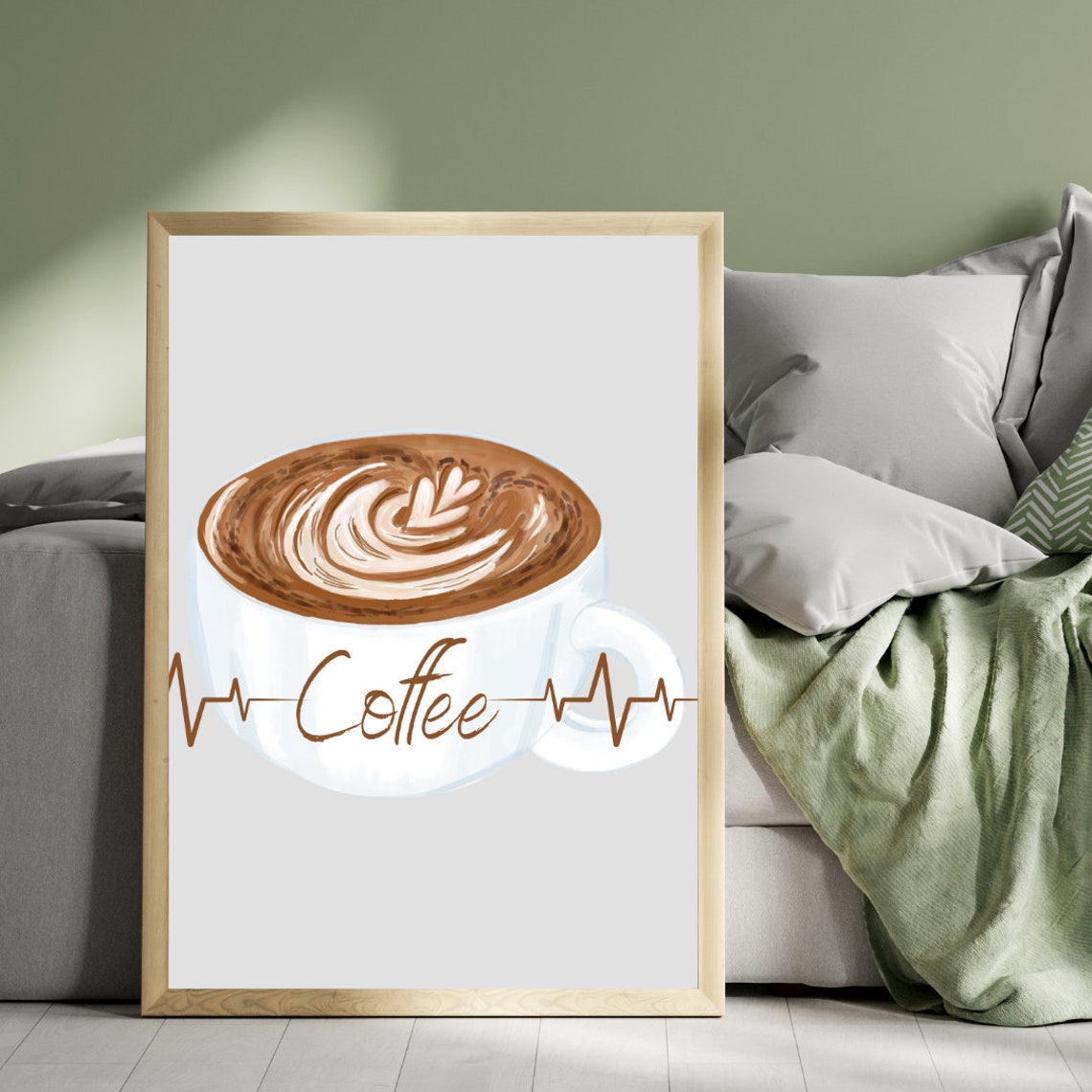 Creamy Coffee Heartbeat Line Latte Art Cup Fun Kitchen Wall Art - Image 4