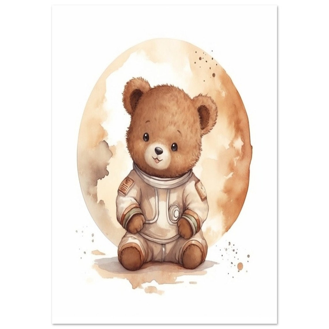 Teddy Bear Astronaut Watercolour Cute Kids Room Nursery Poster - Image 2
