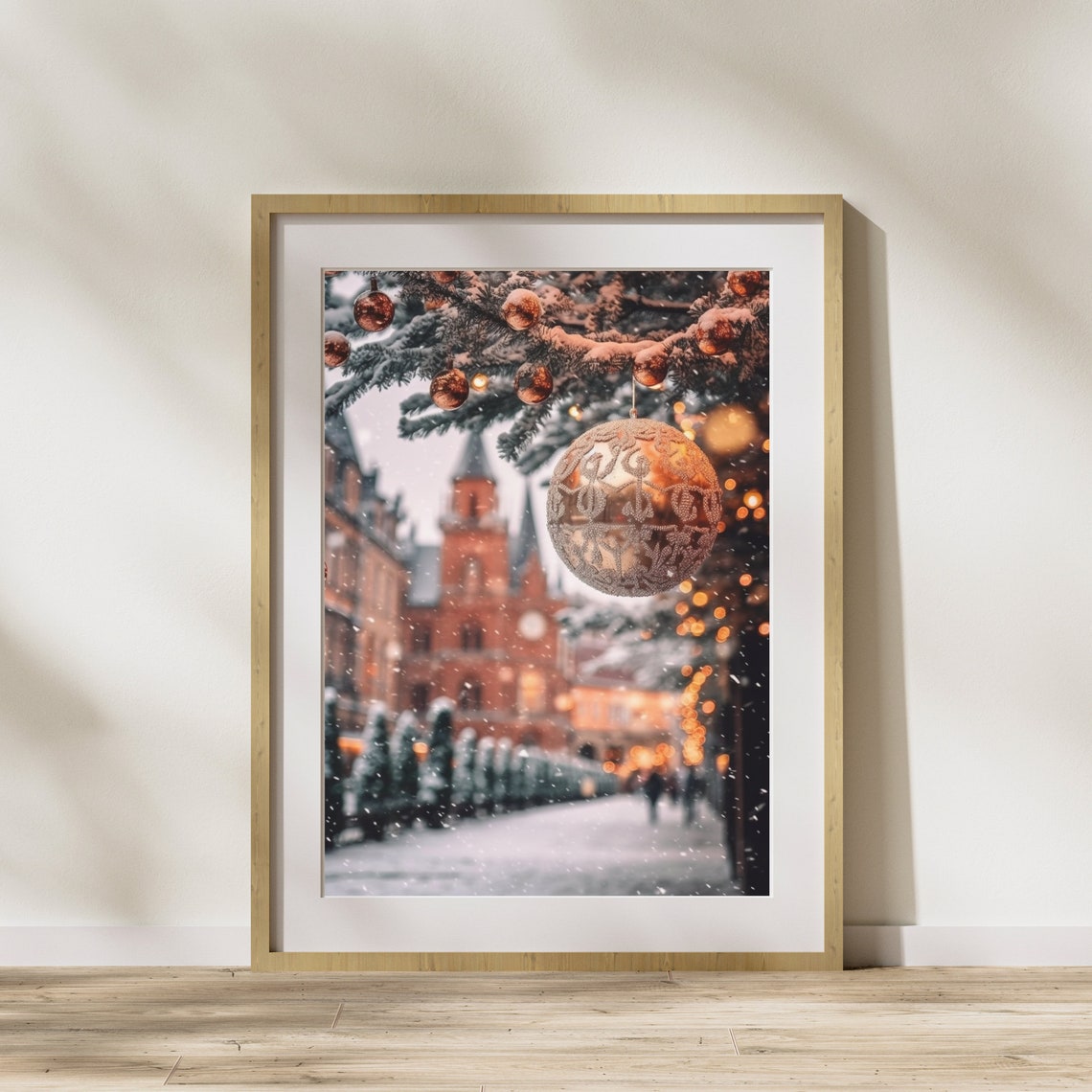 Snowy Christmas Town Street Clock Tower Gold Ornament Winter Poster - Image 4
