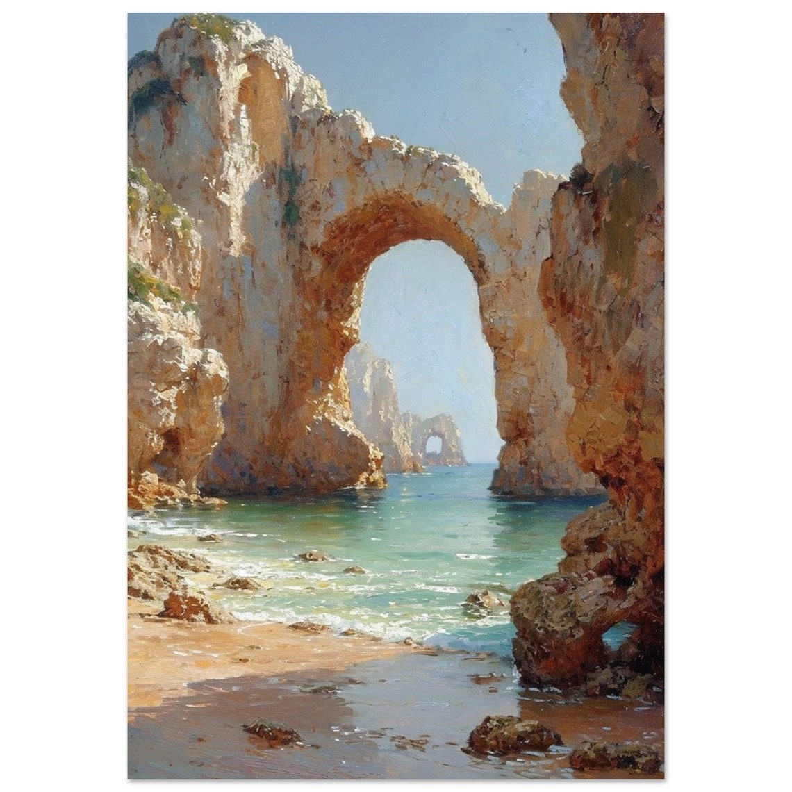 Sea Arch Rocky Coast Turquoise Water Oil Painting Style Coastal Poster - Image 2