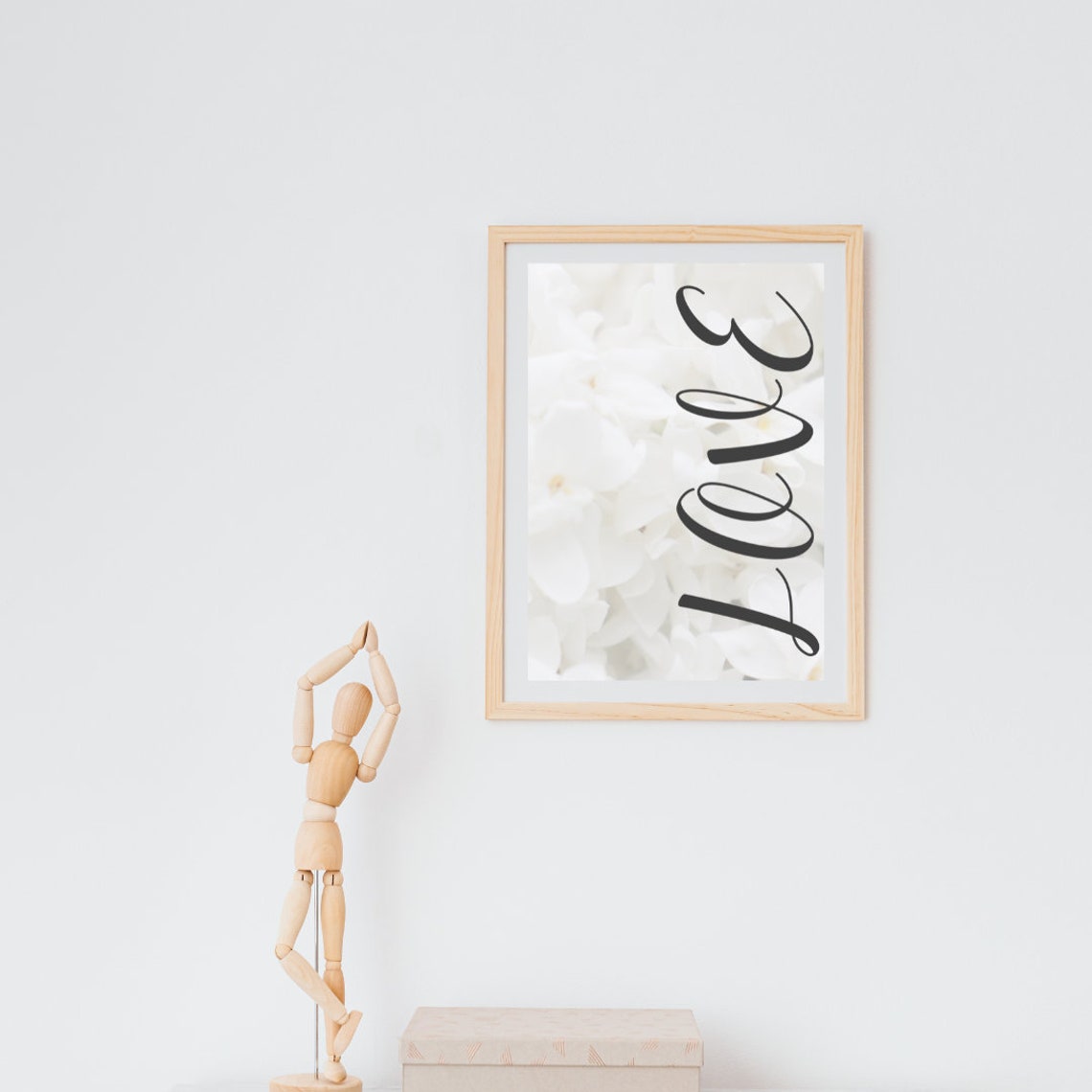 Love Script Over White Flowers Romantic Floral Quote Wall Art - Image 3