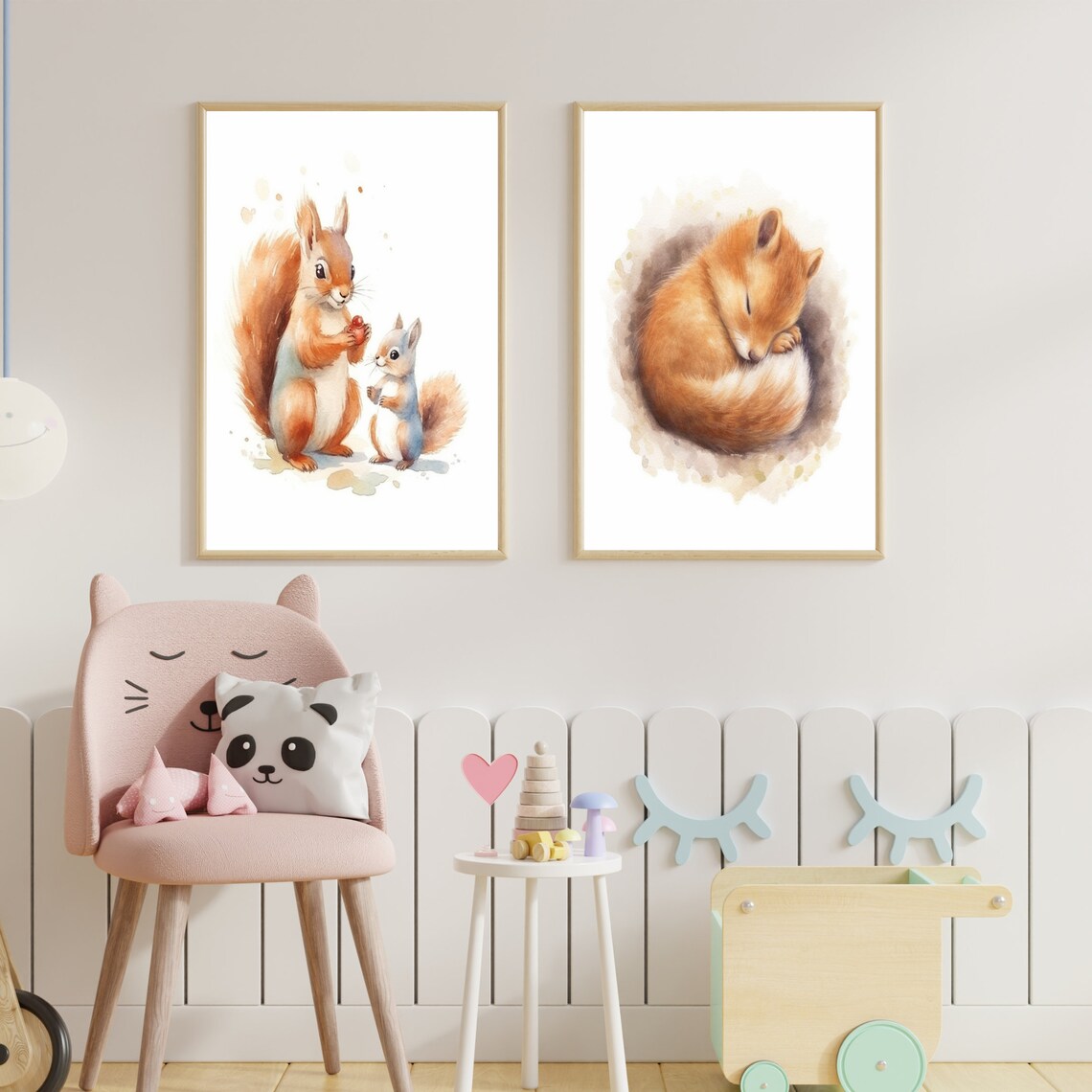Sweet Sleeping Baby Fox Curled Up Woodland Watercolor Nursery Poster - Image 3
