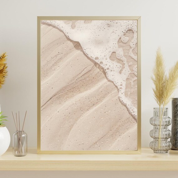 Beach Sea Foam Rippled Sand Aerial Minimal Coastal Photography Poster