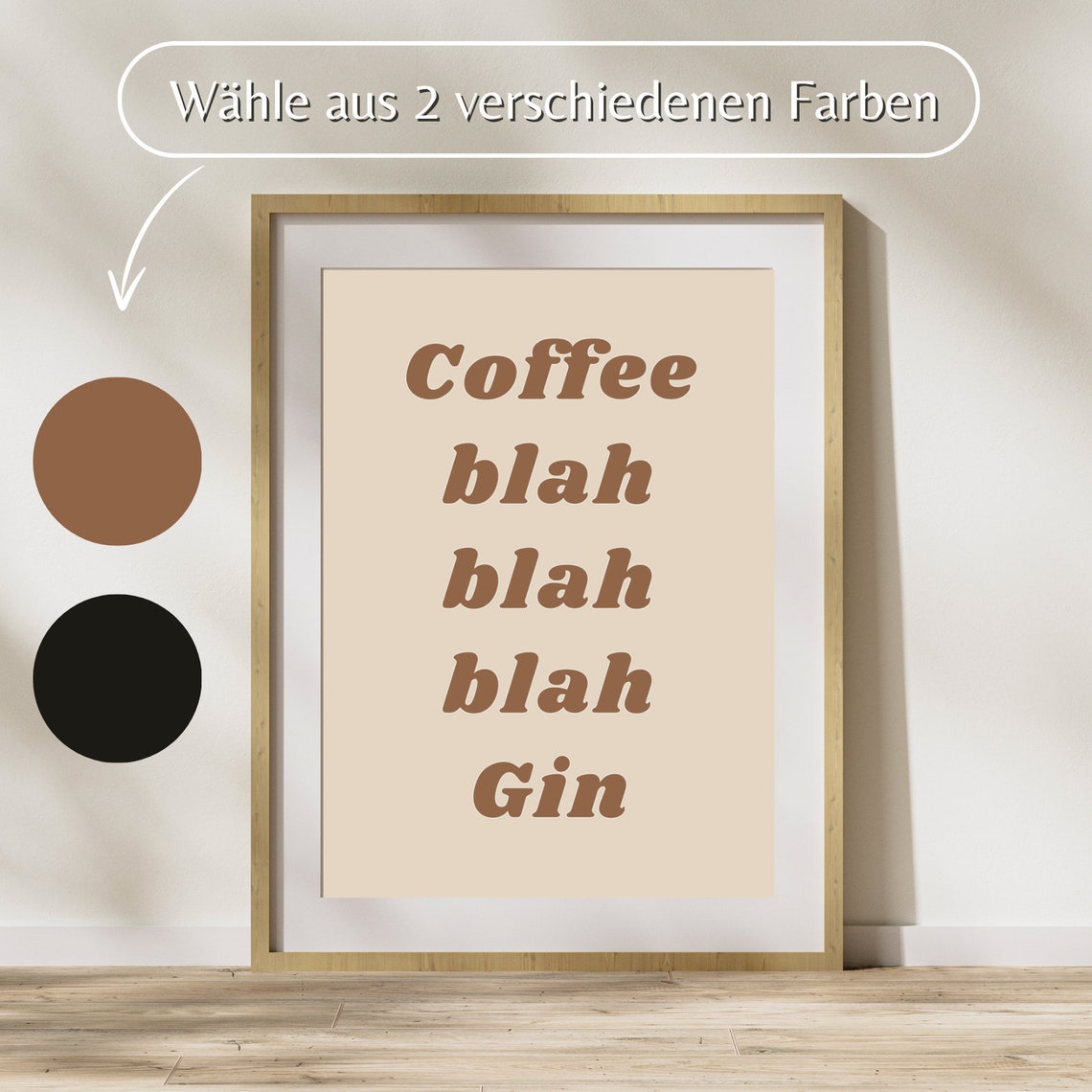 Coffee Blah Blah Blah Gin Funny Retro Kitchen Bar Quote Poster