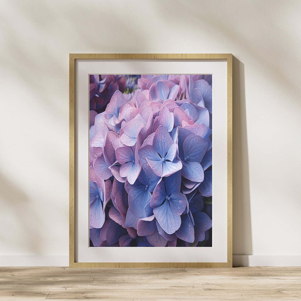 Blue Hydrangea Flower Poster, Botanical Wall Decor
