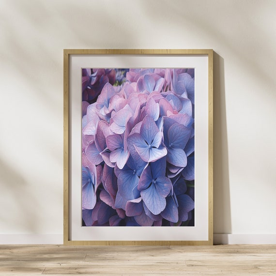 Blue Hydrangea Flower Poster, Botanical Wall Decor