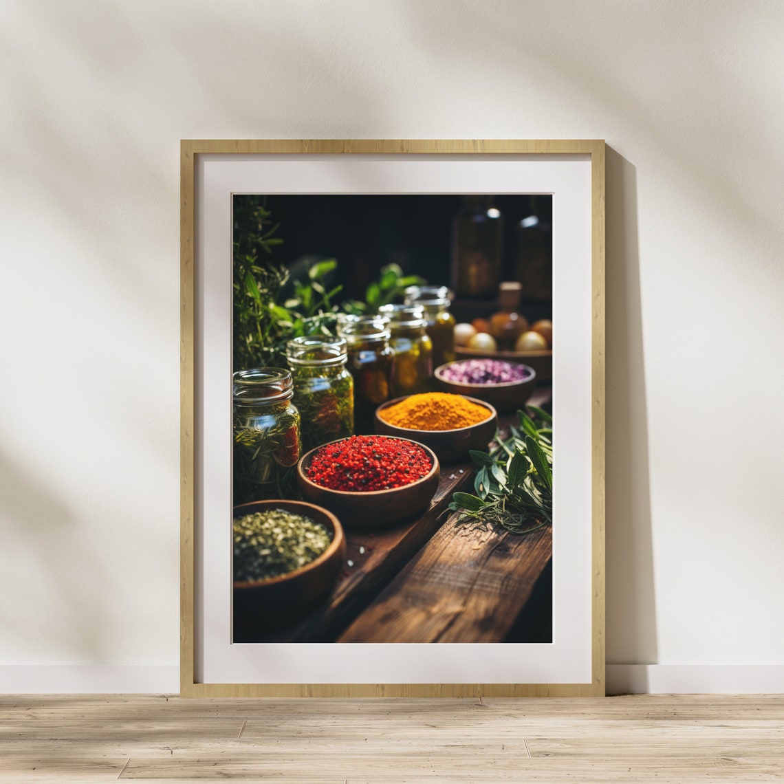 Vibrant Colorful Spices and Herbs Rustic Kitchen Photography Poster