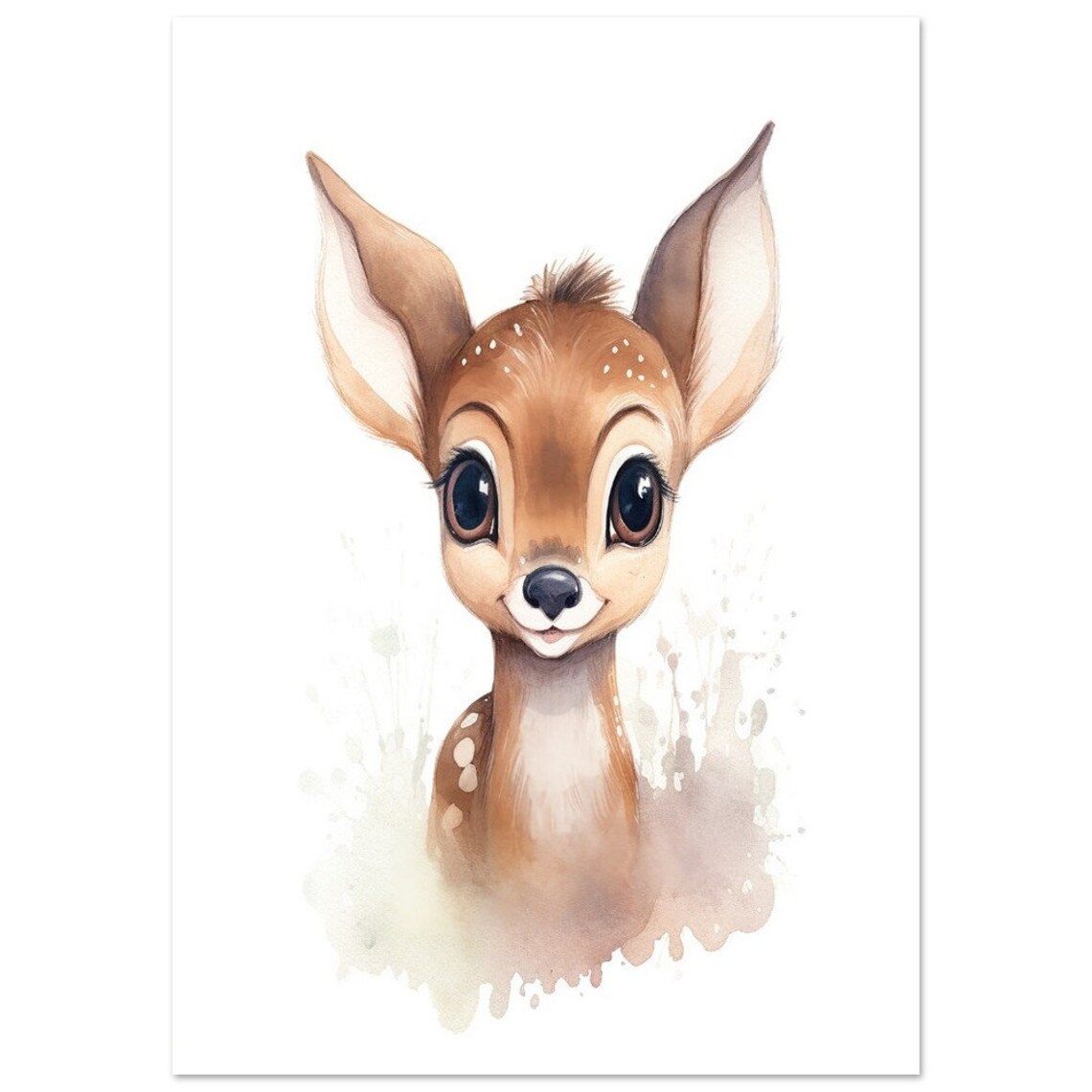 Cute Baby Deer Watercolor Nursery Animal Portrait Wall Poster - Image 2