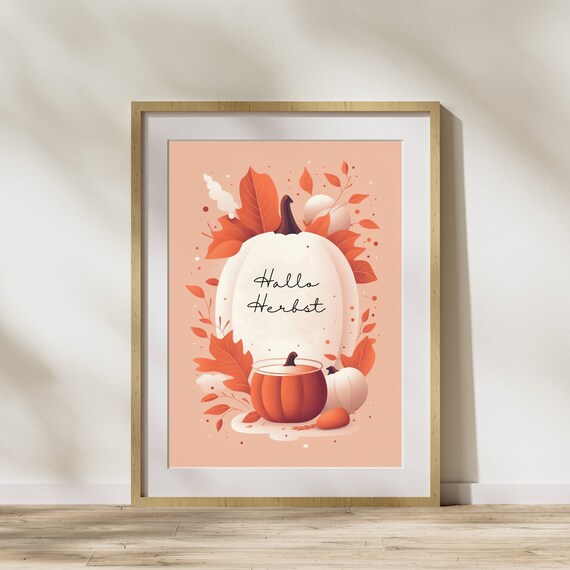 Cozy Hallo Herbst White Pumpkin Autumn Illustration Fall Poster