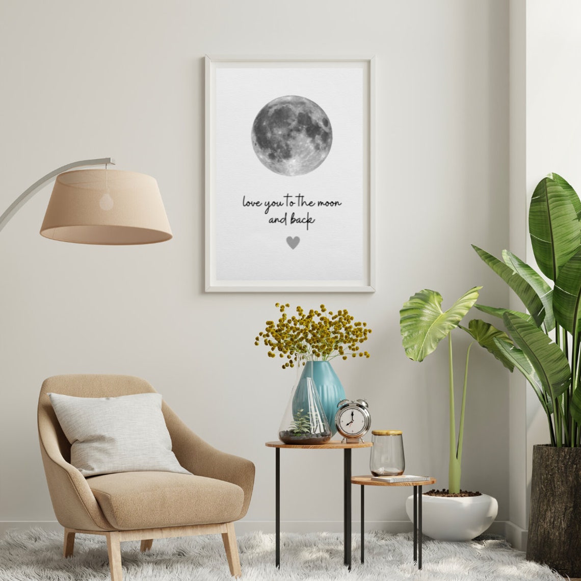 Love You To The Moon And Back Script Heart Romantic Quote Poster - Image 4