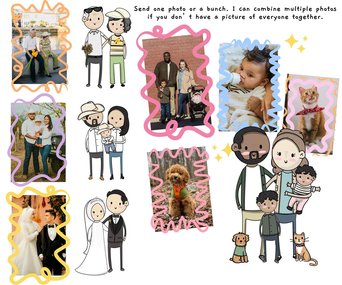 Custom Cartoon Family of Four Portrait Cream Background Poster - Image 2