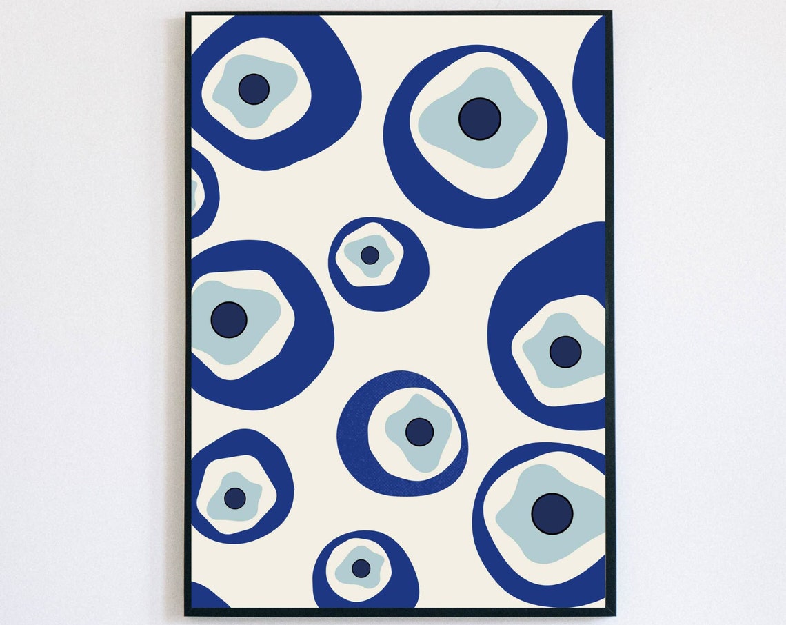 Blue Evil Eye Protection Pattern Minimalist Spiritual Wall Art