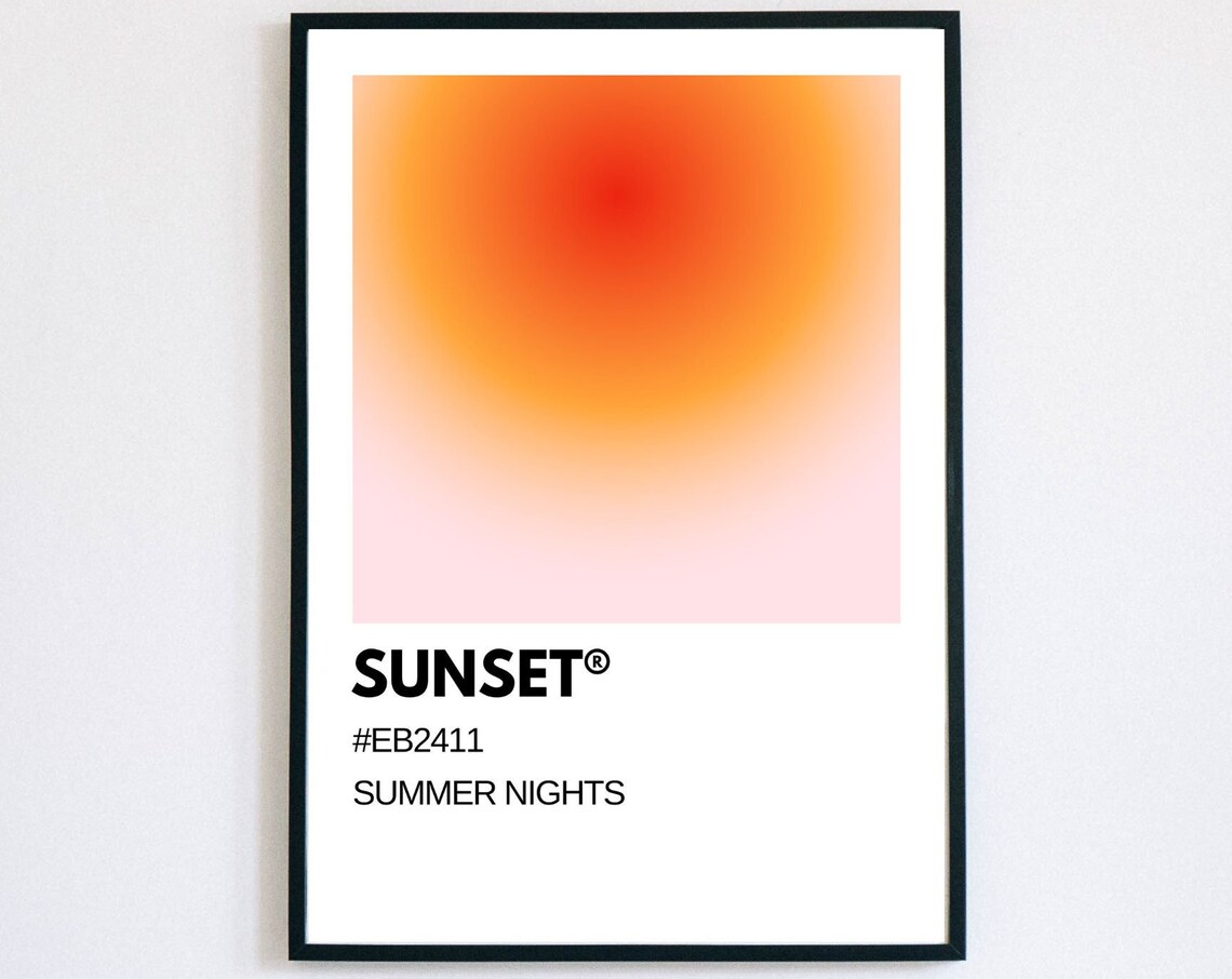 Minimalist Sunset Beach Poster, Tropical Pink Sky