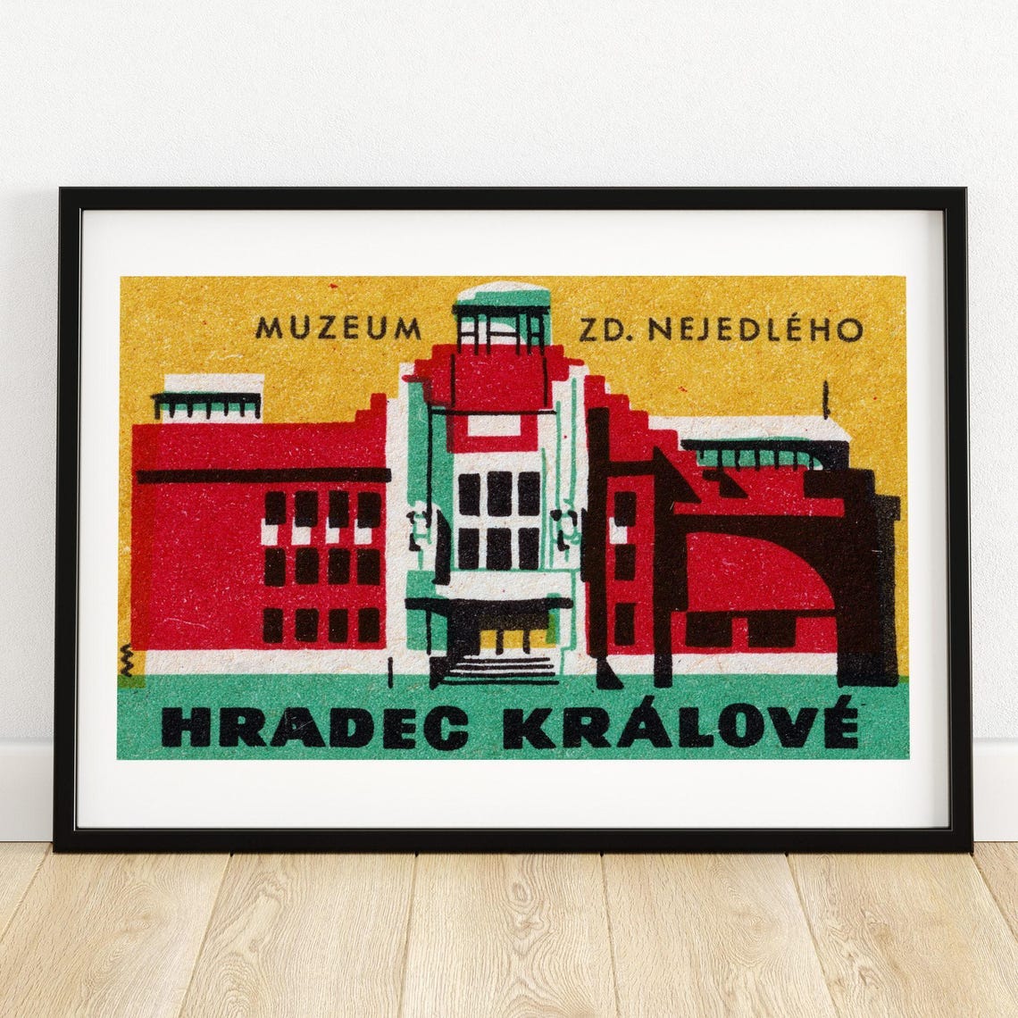 Hradec Kralove Museum Building Vintage Czech Label Art Poster