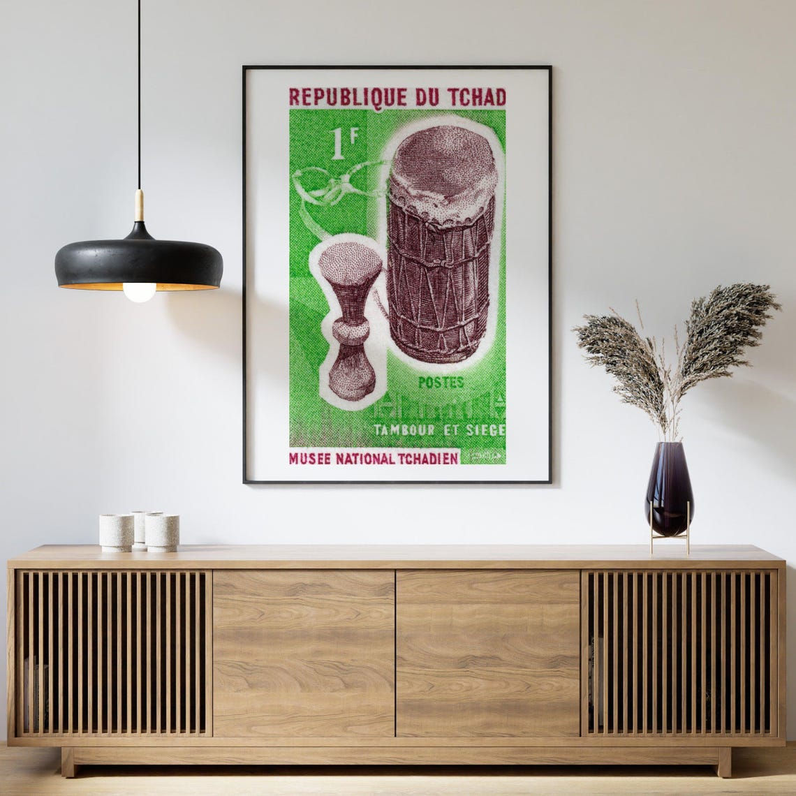 Chad Drum and Stool National Museum Vintage Stamp Art Poster - Image 4