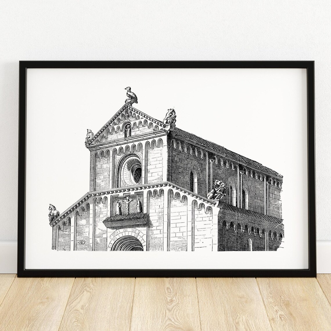 Rosheim Church France Romanesque Sculpted Facade Engraving Poster