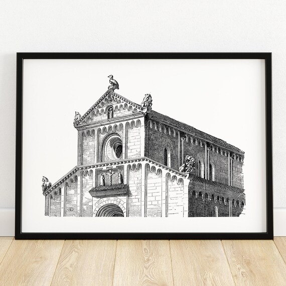 Rosheim Church France Romanesque Sculpted Facade Engraving Poster
