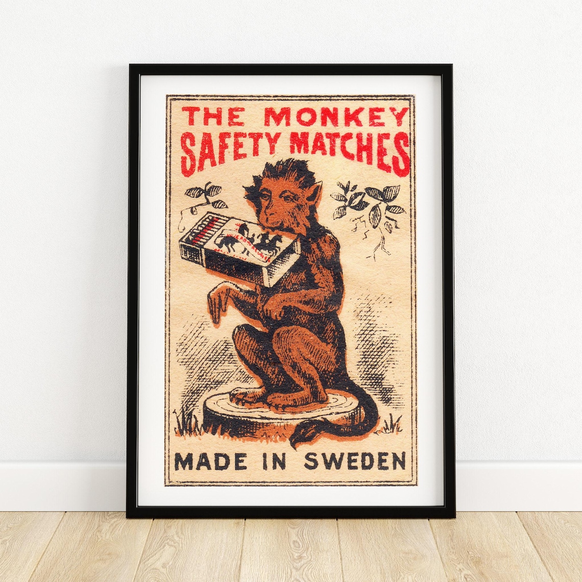 The Monkey Safety Matches Swedish Monkey Matchbox Vintage Animal Poster