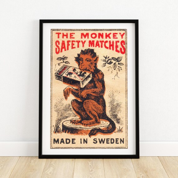 The Monkey Safety Matches Swedish Monkey Matchbox Vintage Animal Poster
