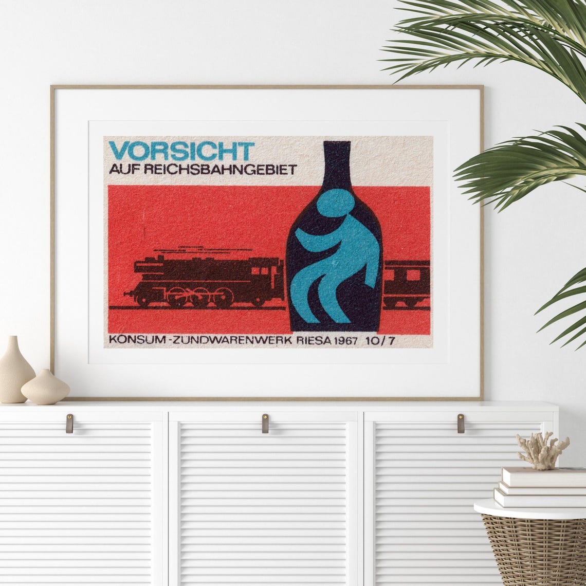 Caution Railway Area Vintage German 1967 Matchbox Label Art Poster - Image 2