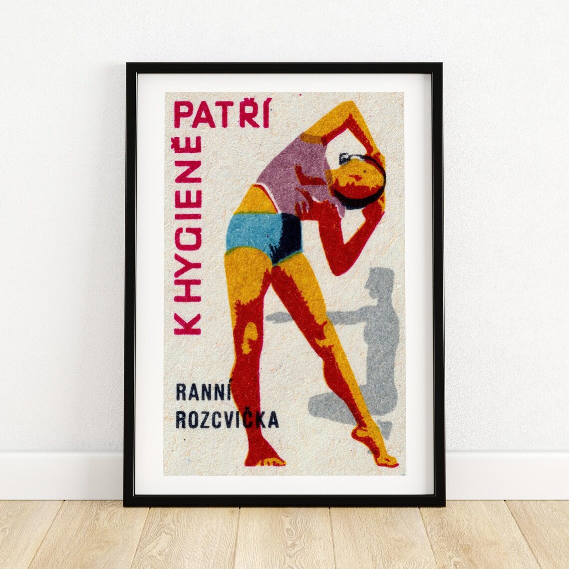 Woman Stretching Matchbox Vintage Czech Art Print