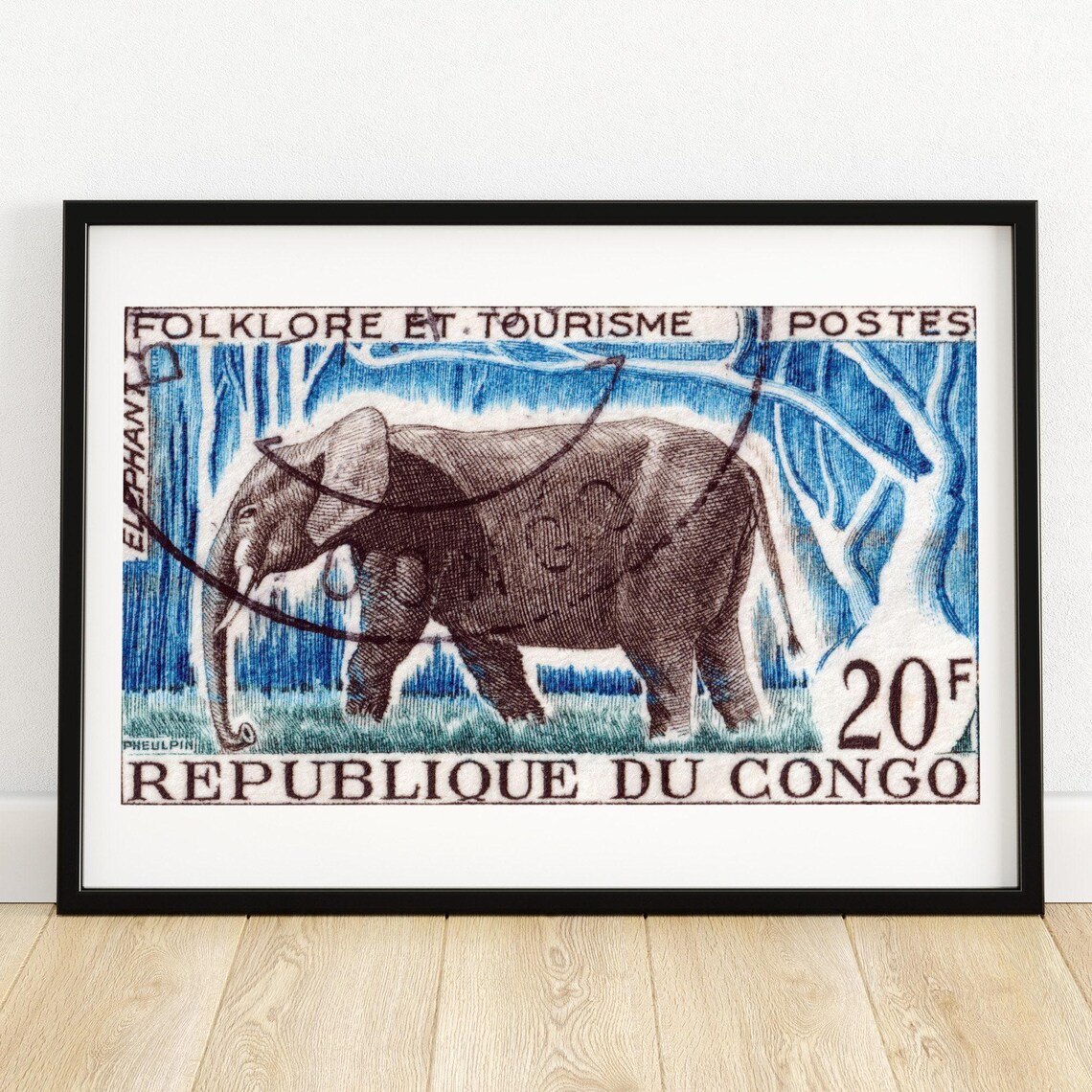 Bull Elephant Vintage Congo Postage Stamp Art Print