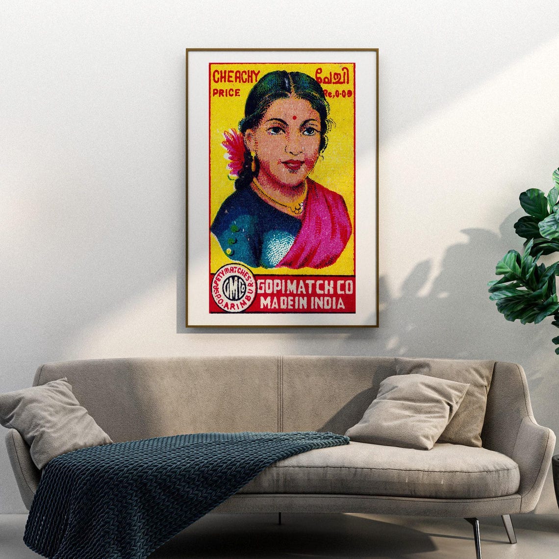 Indian Woman Pink Saree Vintage Cheachy Matchbox Label Art Poster - Image 3