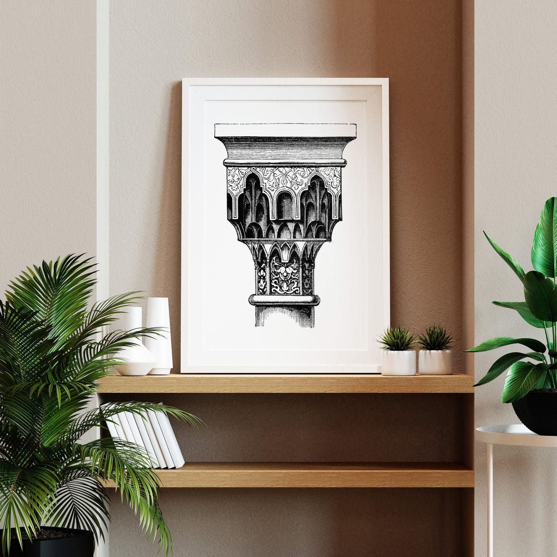 Carved Moorish Column Capital Architectural Illustration Poster - Image 2