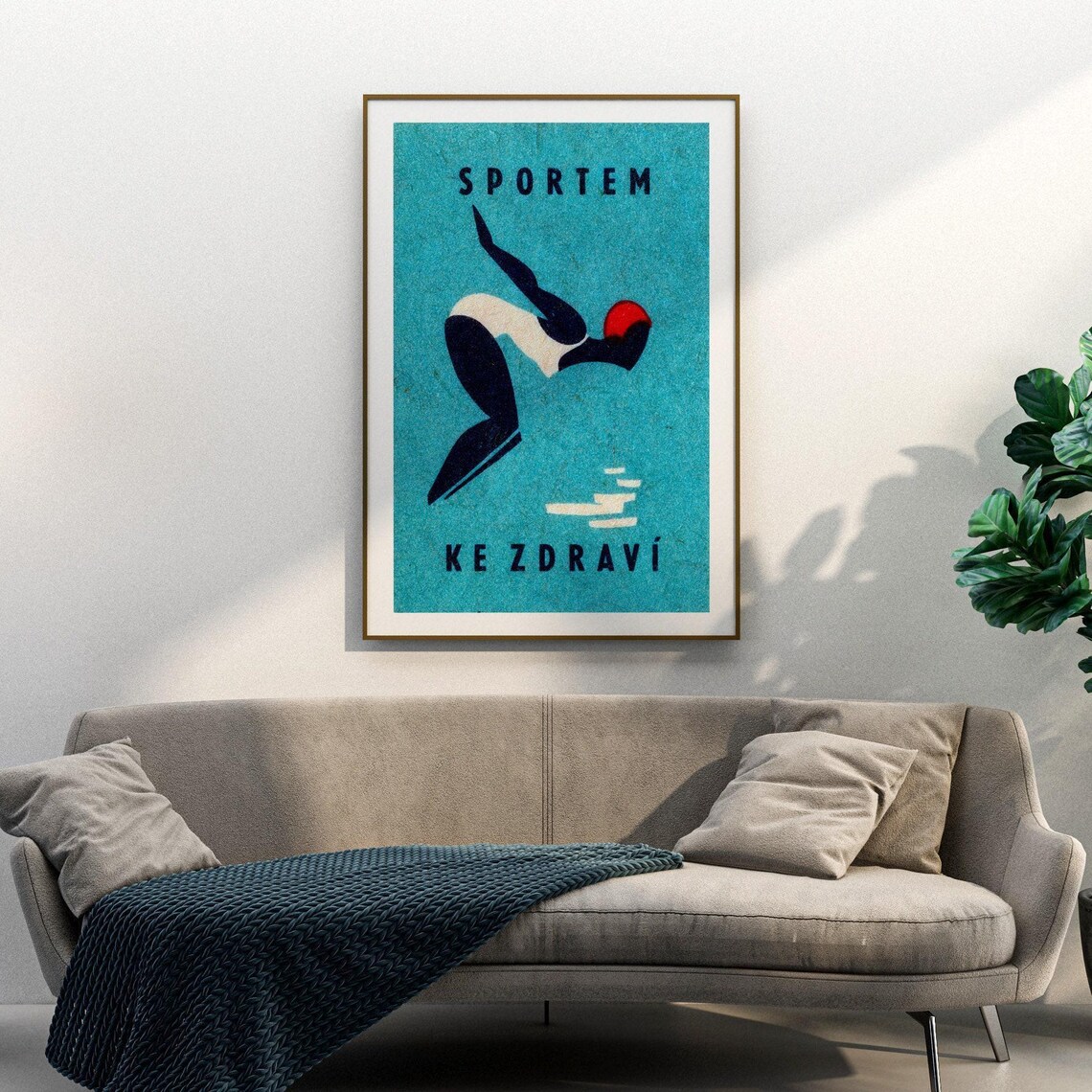 Sportem Ke Zdravi Diver Vintage Czech Sports Matchbox Poster - Image 3