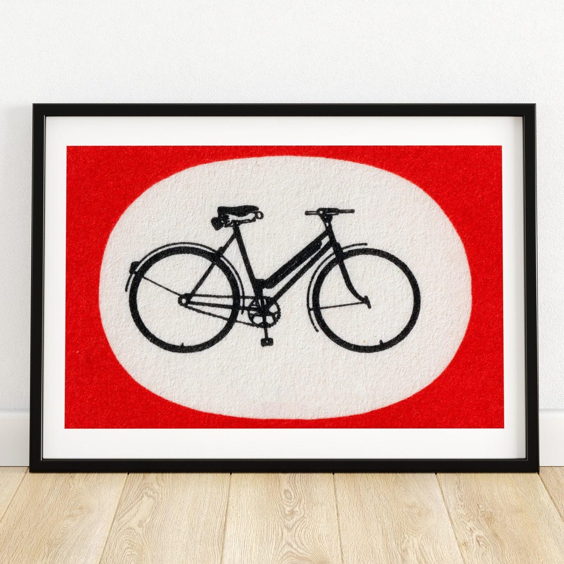 Vintage Bicycle Silhouette Matchbox Label Red Oval Design Poster