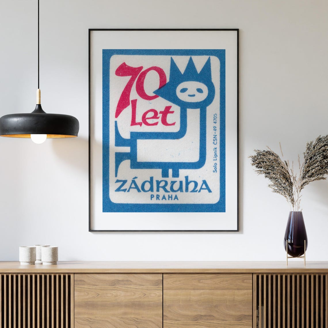 70 Let Zaduha Praha Vintage Czech Matchbox Label Cat Art Poster - Image 4