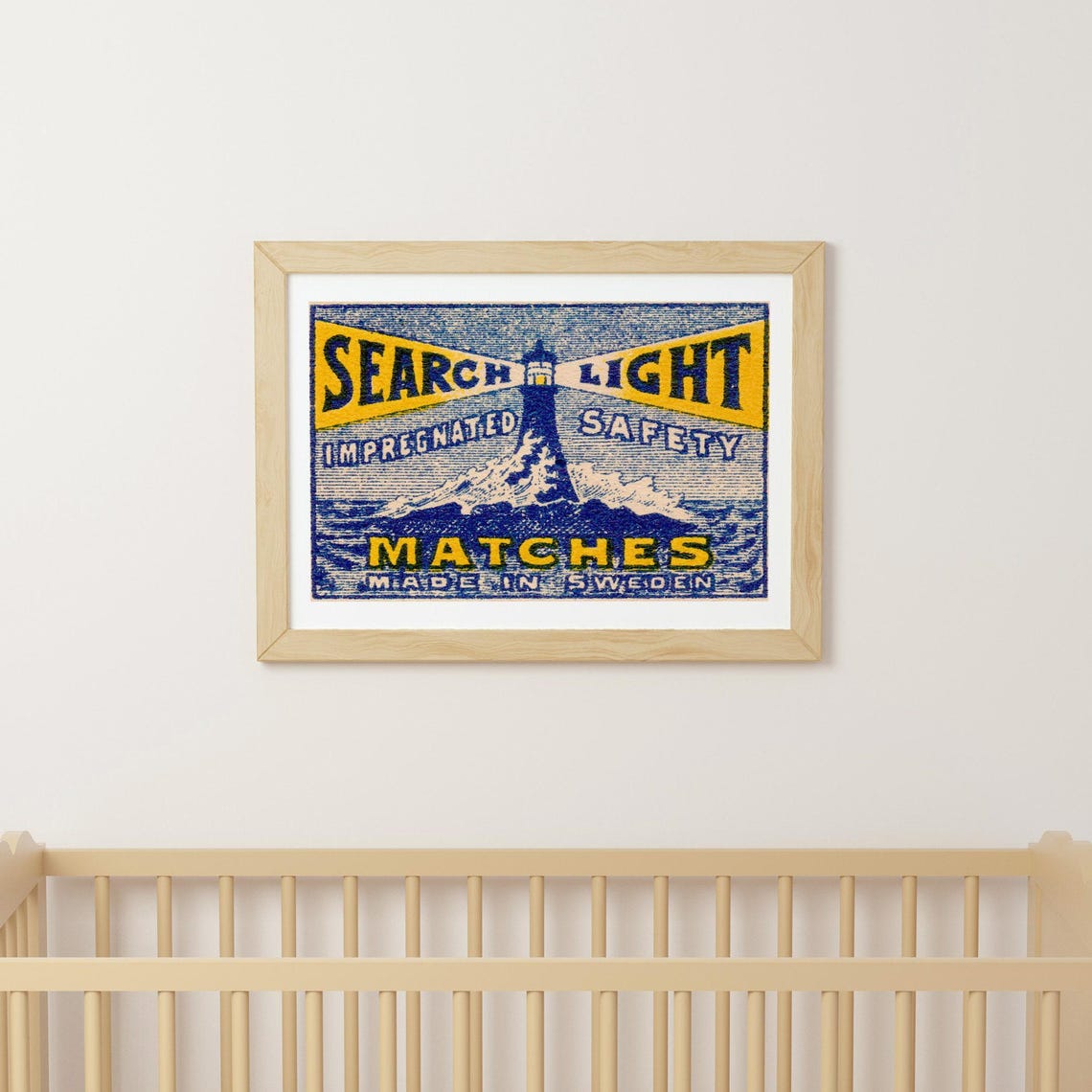 Search Light Lighthouse Blue Swedish Matchbox Label Vintage Poster - Image 3