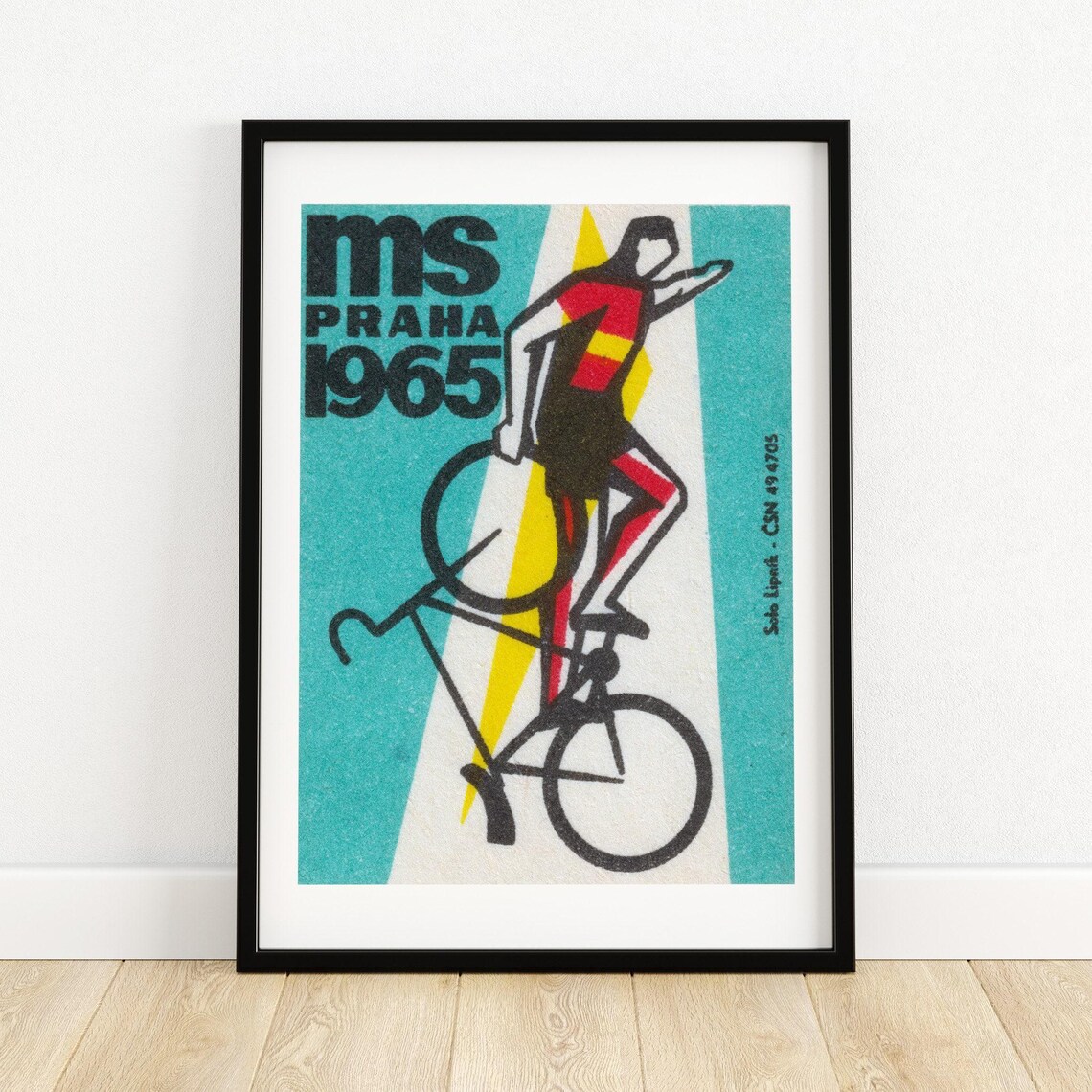 Man Riding Backwards on Bicycle, Vintage Czech Poster