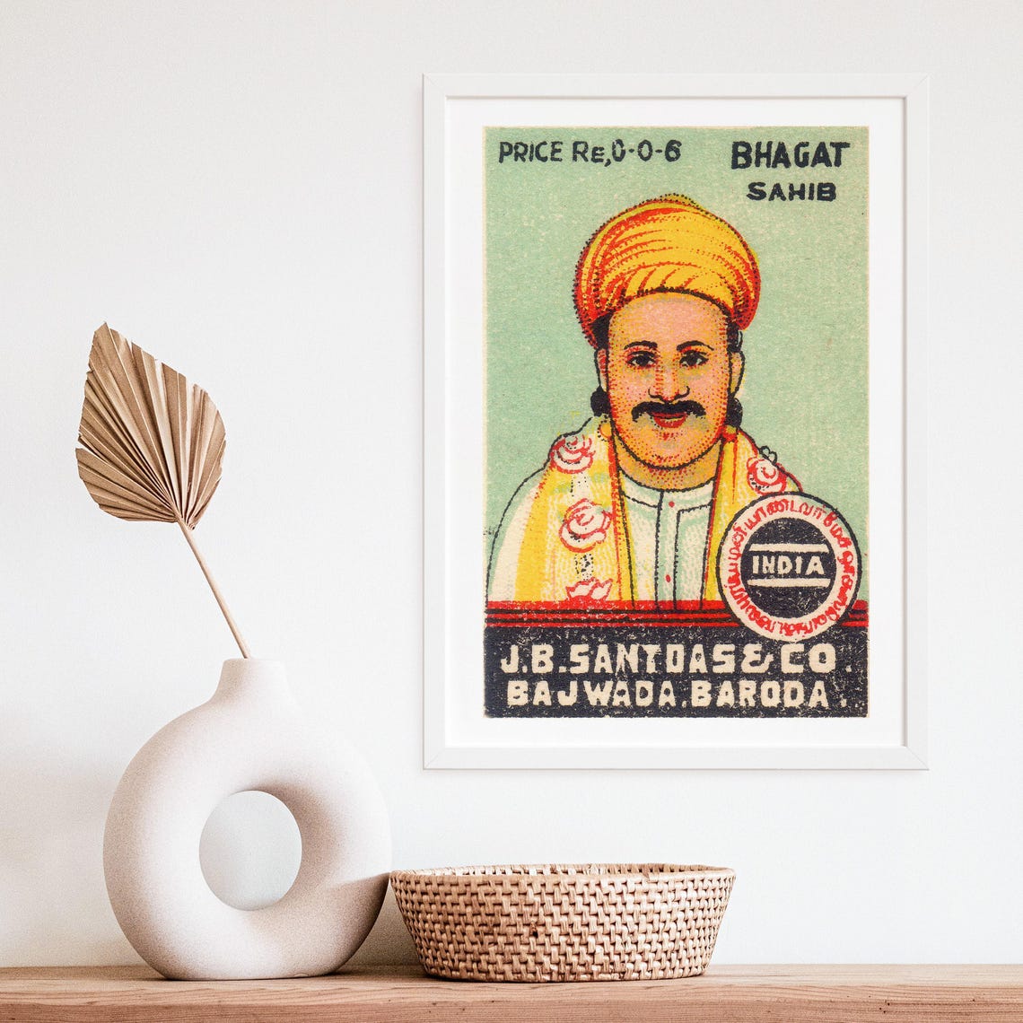 Bhagat Sahib Vintage Indian Turban Portrait Matchbox Label Poster - Image 4
