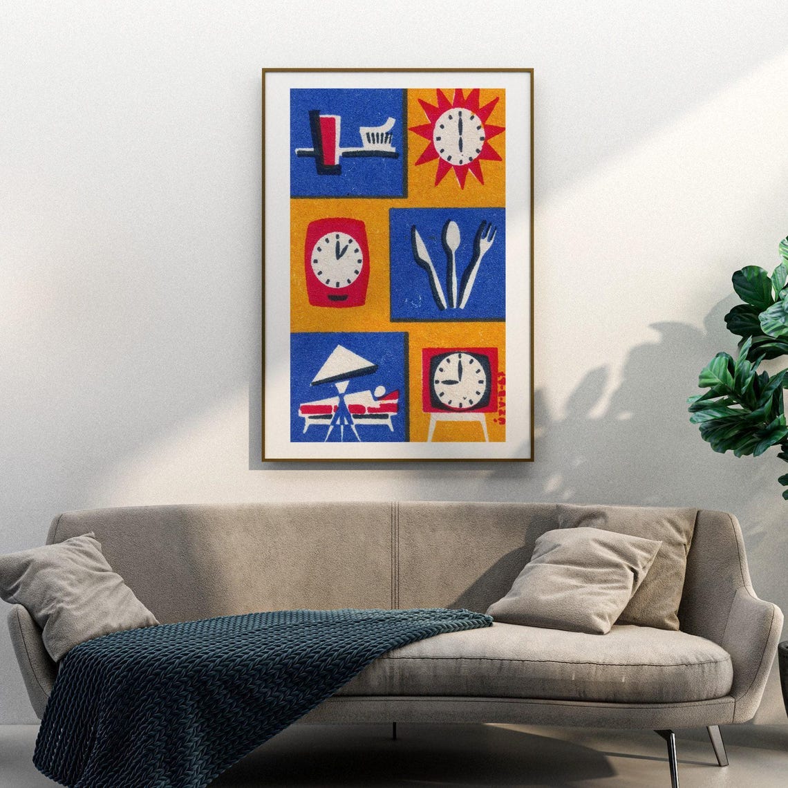Daily Routine Clocks Vintage Mid Century Matchbox Label Art Poster - Image 3