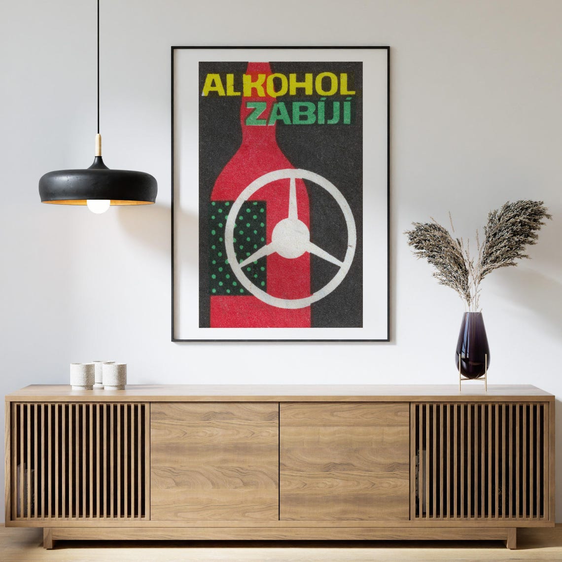 Alkohol Zabiji Anti Drunk Driving Vintage Czech Label Poster - Image 4