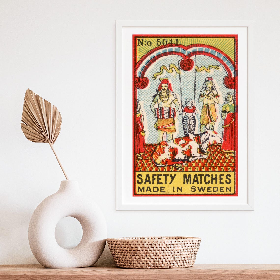 Indian Festival Temple Scene Cow Swedish Safety Matches Poster - Image 4