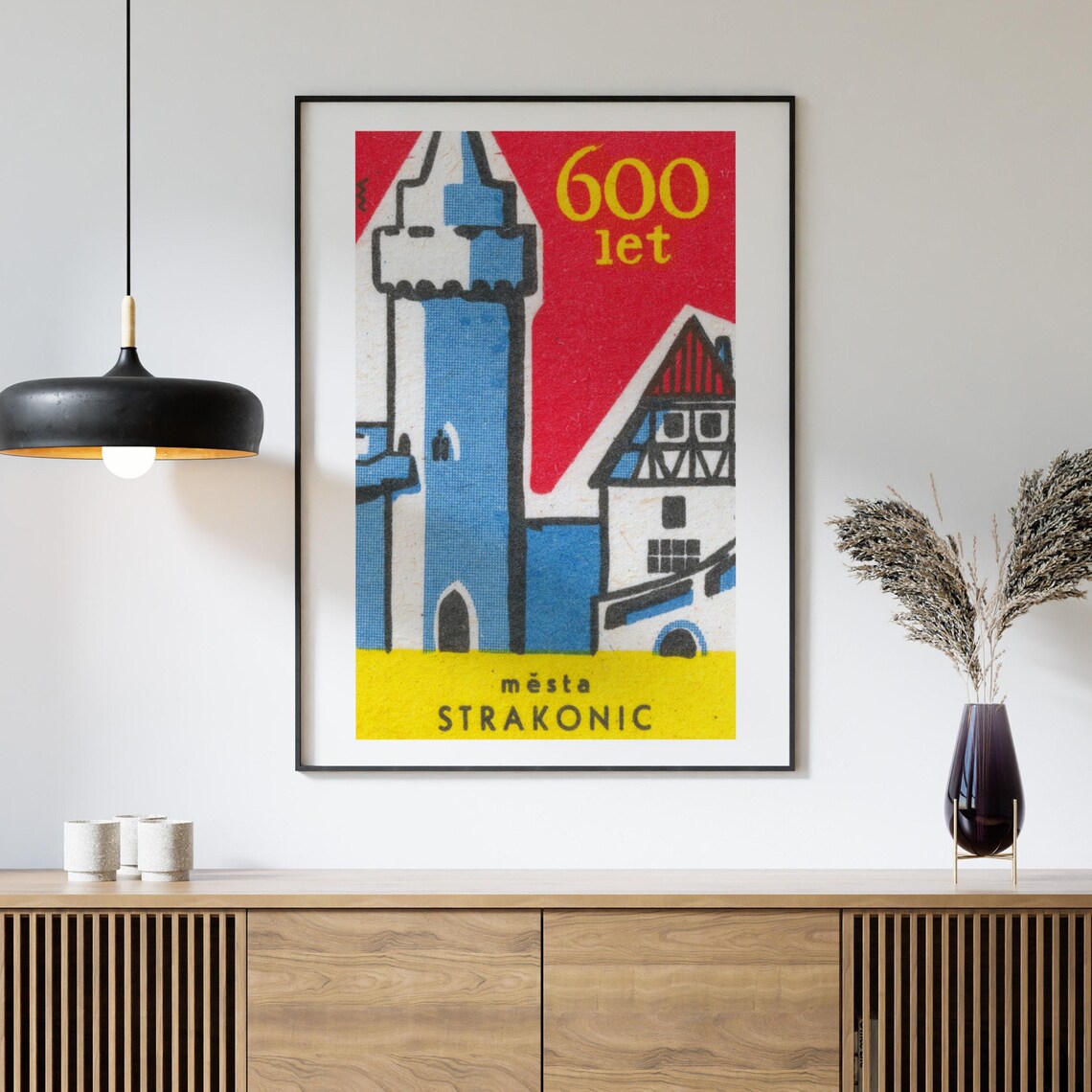 Strakonice 600 Years Town Anniversary Blue Tower Vintage Poster - Image 4
