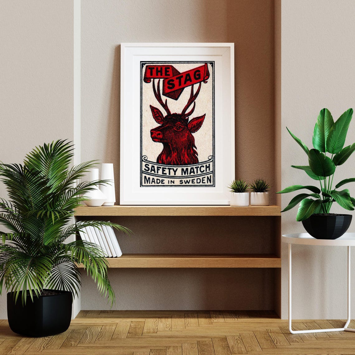 The Red Stag Safety Match Swedish Vintage Deer Matchbox Poster - Image 2
