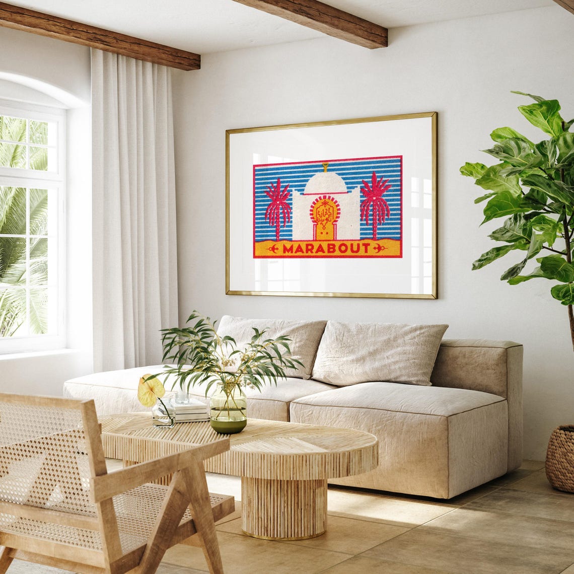 Marabout Temple Moroccan Mosque Vintage Palm Tree Travel Poster - Image 4