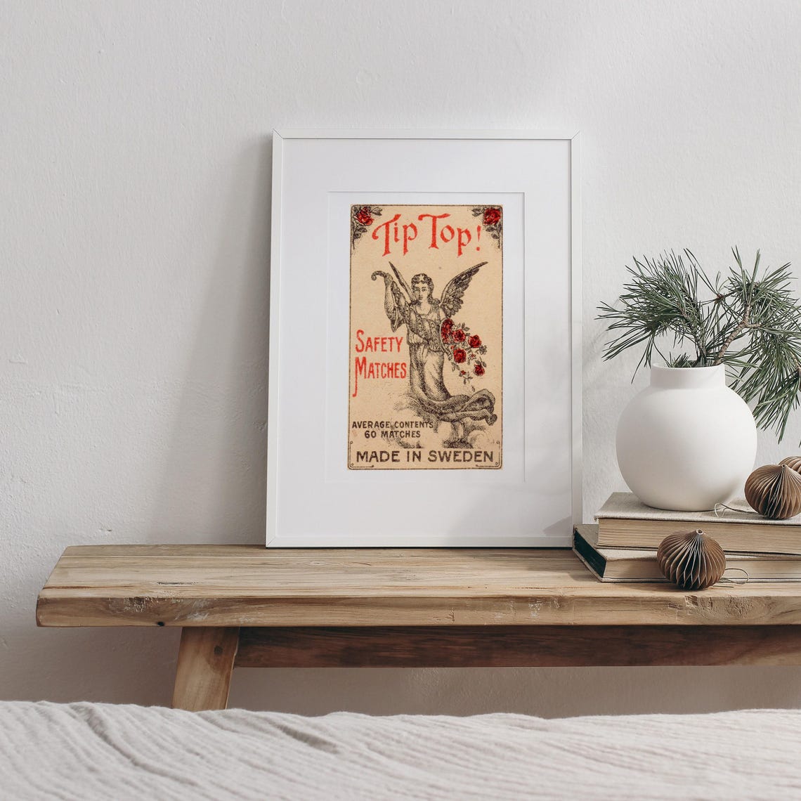 Tip Top Safety Matches Angel Vintage Swedish Angel Roses Label Poster - Image 3