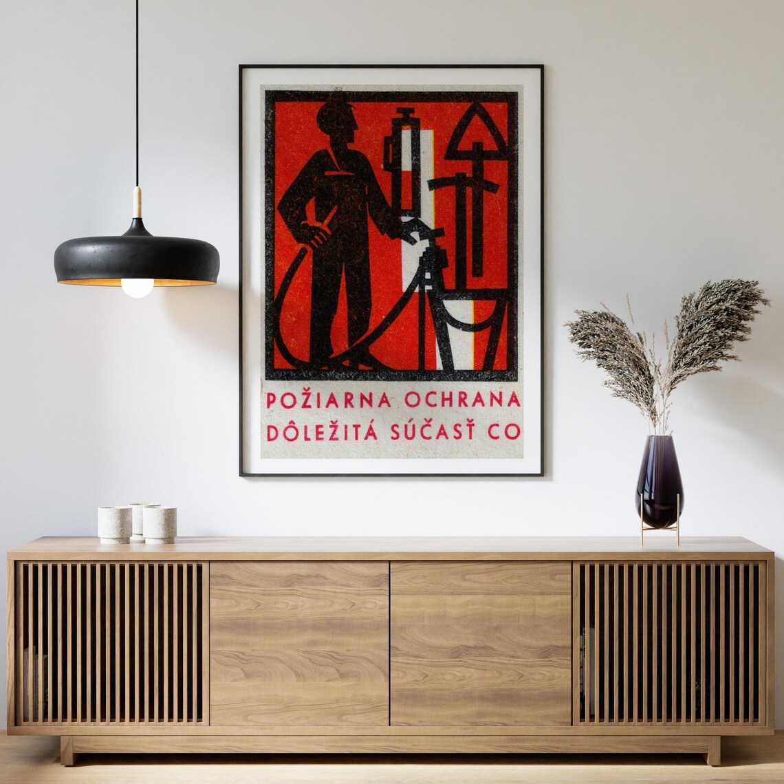 Poziarna Ochrana Slovak Firefighter Hose Red Vintage Safety Poster - Image 4