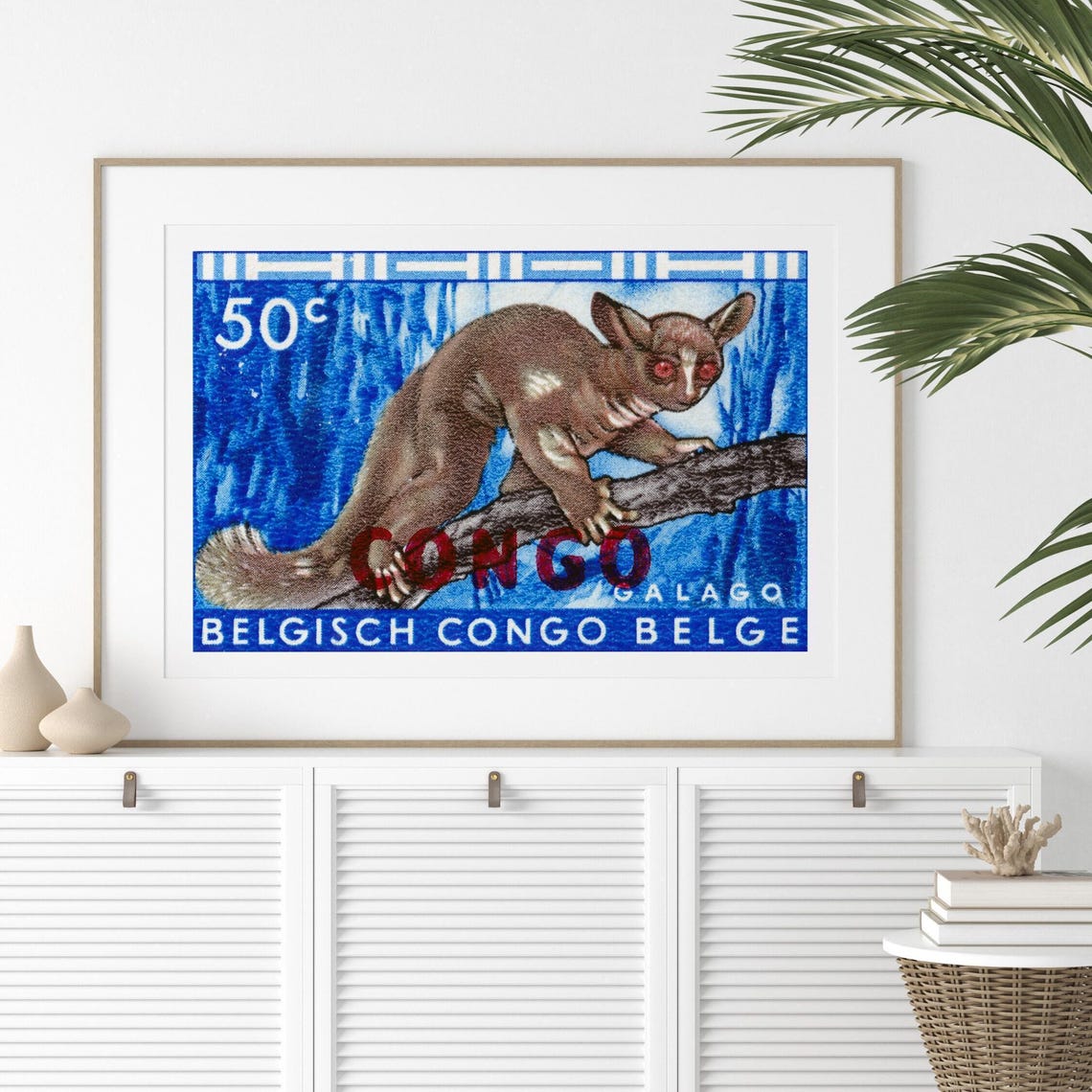 Belgian Congo Galago Bush Baby 50c Overprint Stamp Art Poster - Image 2